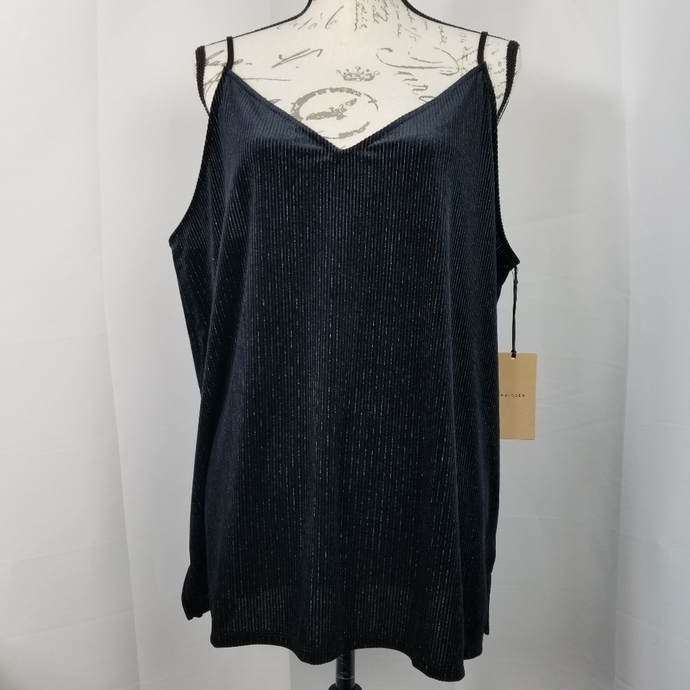 NWT Halogen cami ribbed black silver threa…